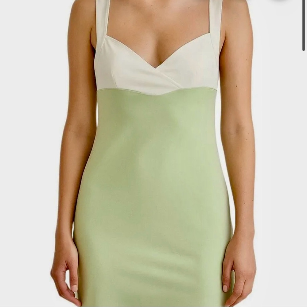 Free People Two-Tone Mini Dress in Cream and Pale Green